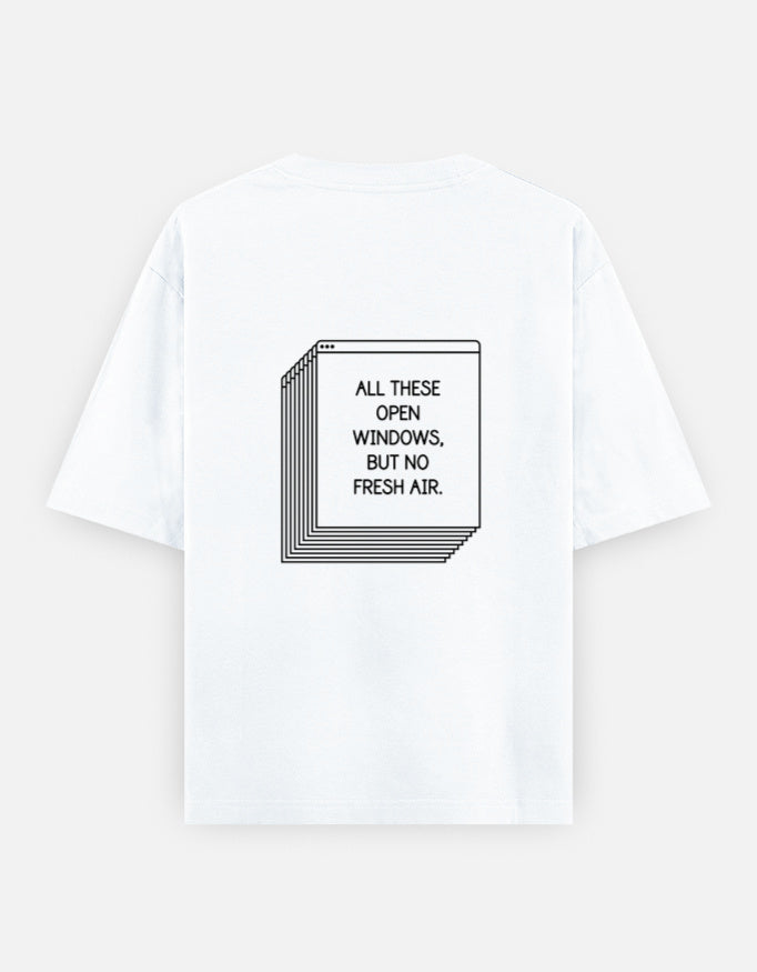 Known Clothing white oversized t-shirt back product view with window graphic