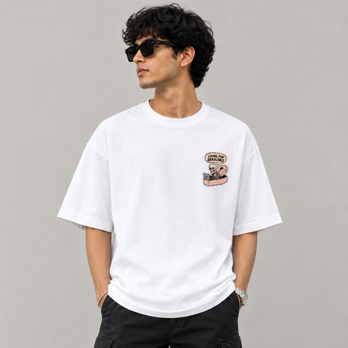 Known Clothing Living For Deadlines white oversized t-shirt front view on model