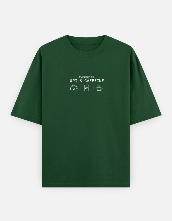  Known Clothing Powered by UPI and Caffeine green oversized t-shirt front view