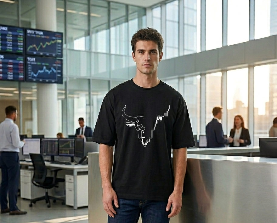Known Clothing black bull graphic oversized t-shirt front view on male model
