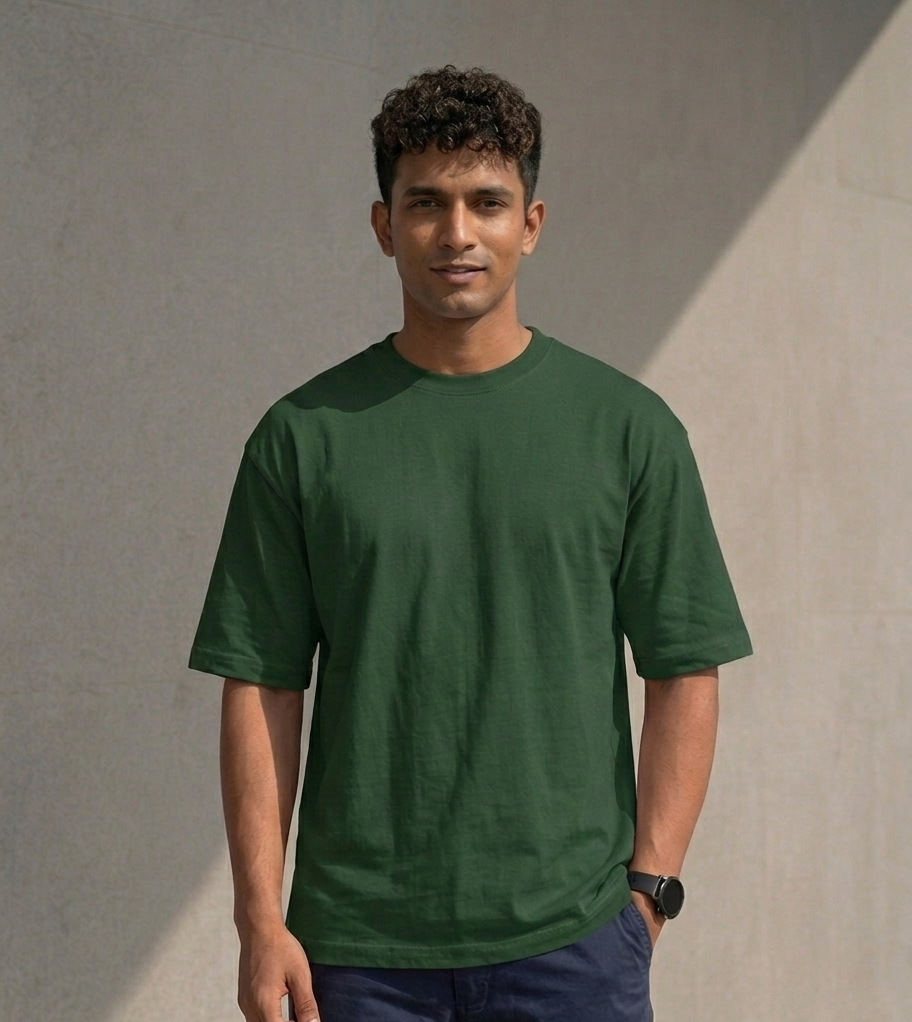 Known Clothing green textured oversized t-shirt front view on male mode
