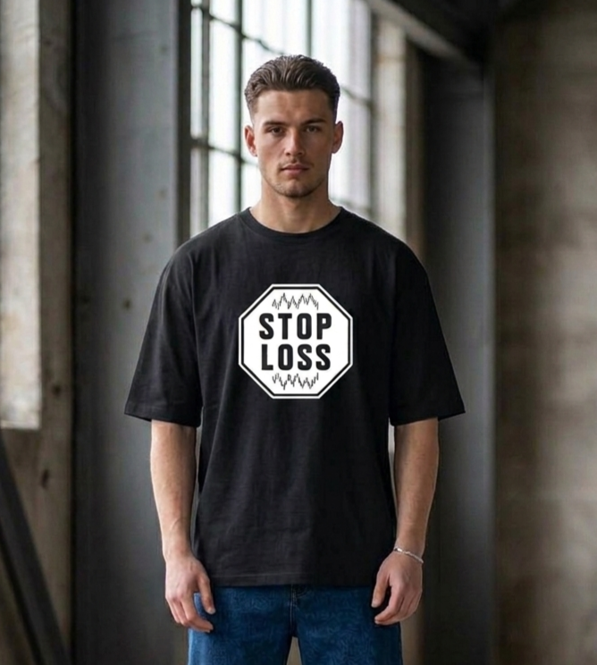 Known Clothing black stop loss graphic oversized t-shirt front view on male model