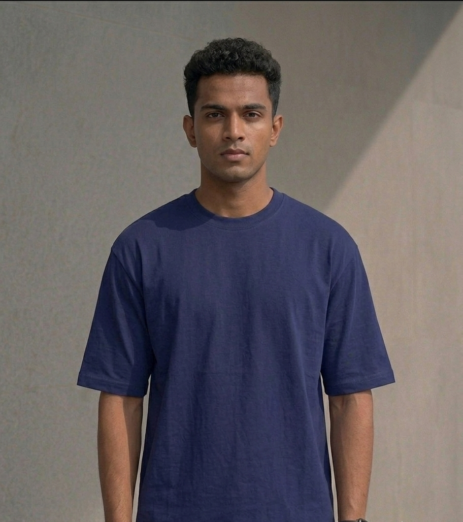 Known Clothing blue checkered oversized t-shirt front view on male model