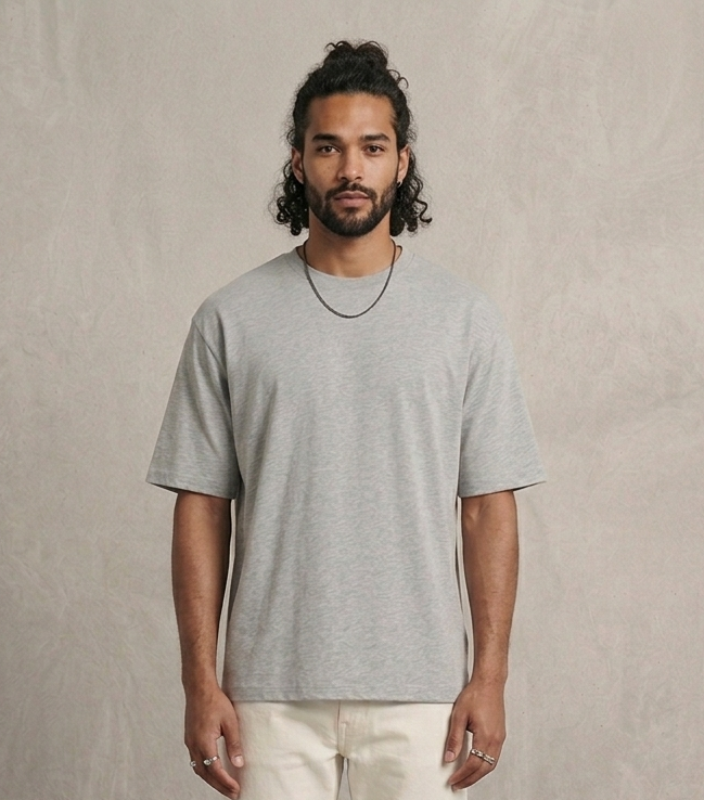 Known Clothing Essential grey oversized t-shirt front view on male model