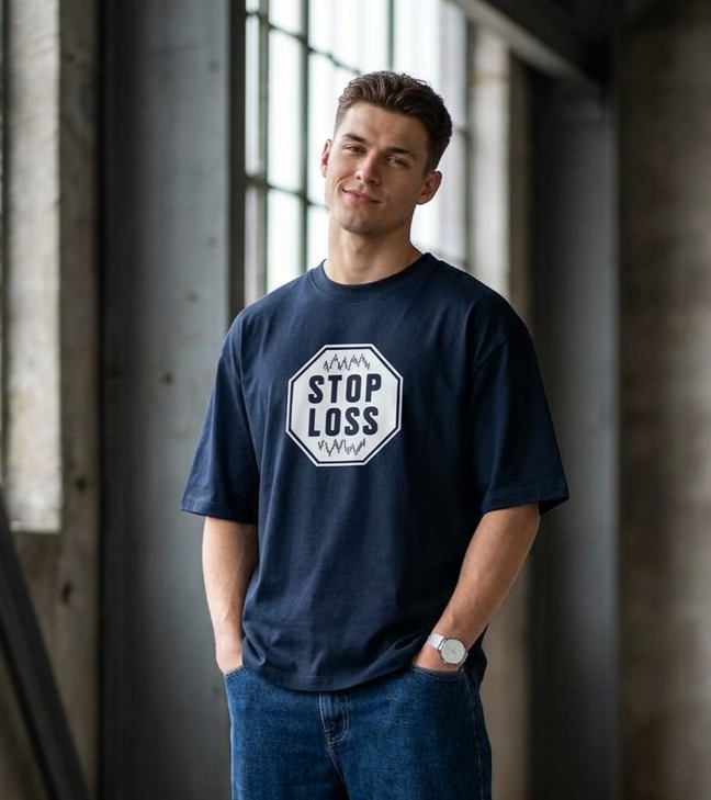  Known Clothing navy stop loss graphic oversized t-shirt front view on male model