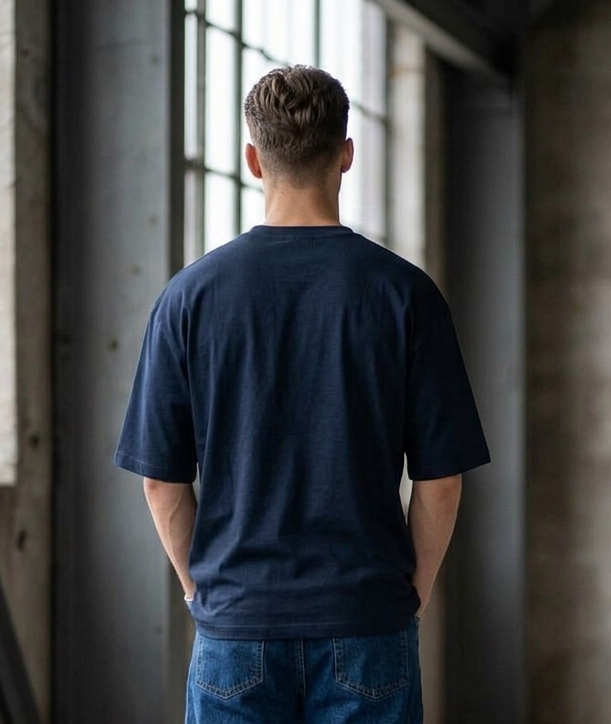 Known Clothing navy stop loss graphic t-shirt back view on male model