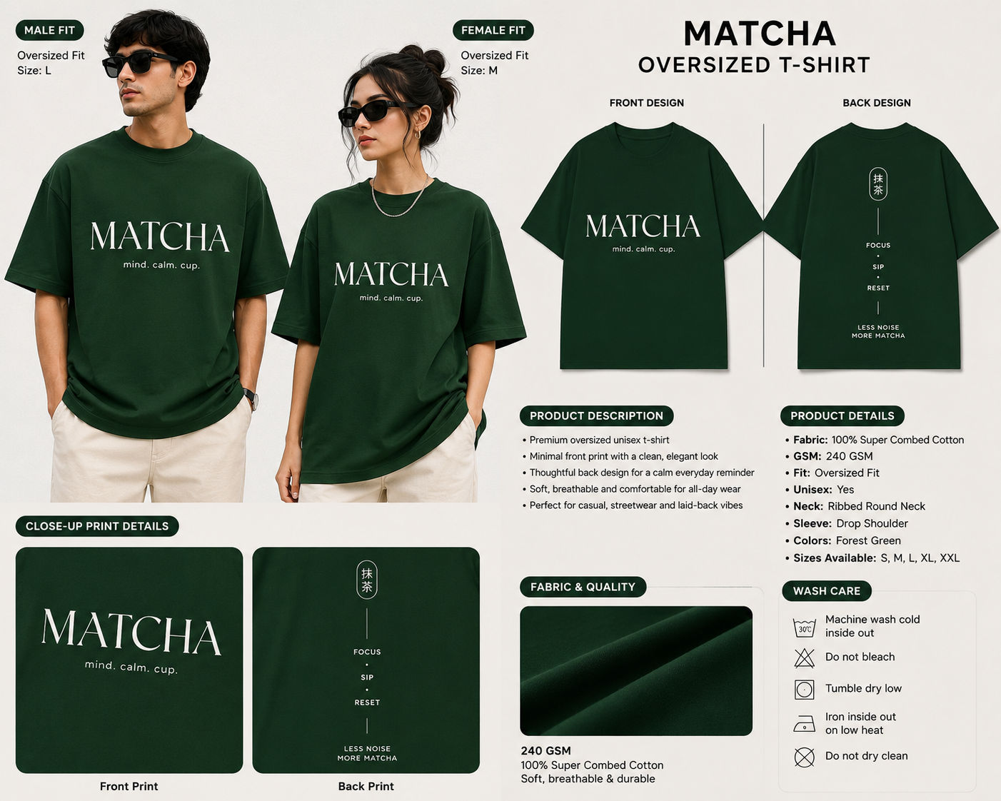 MATCHA — Mind. Calm. Cup. Oversized T-Shirt